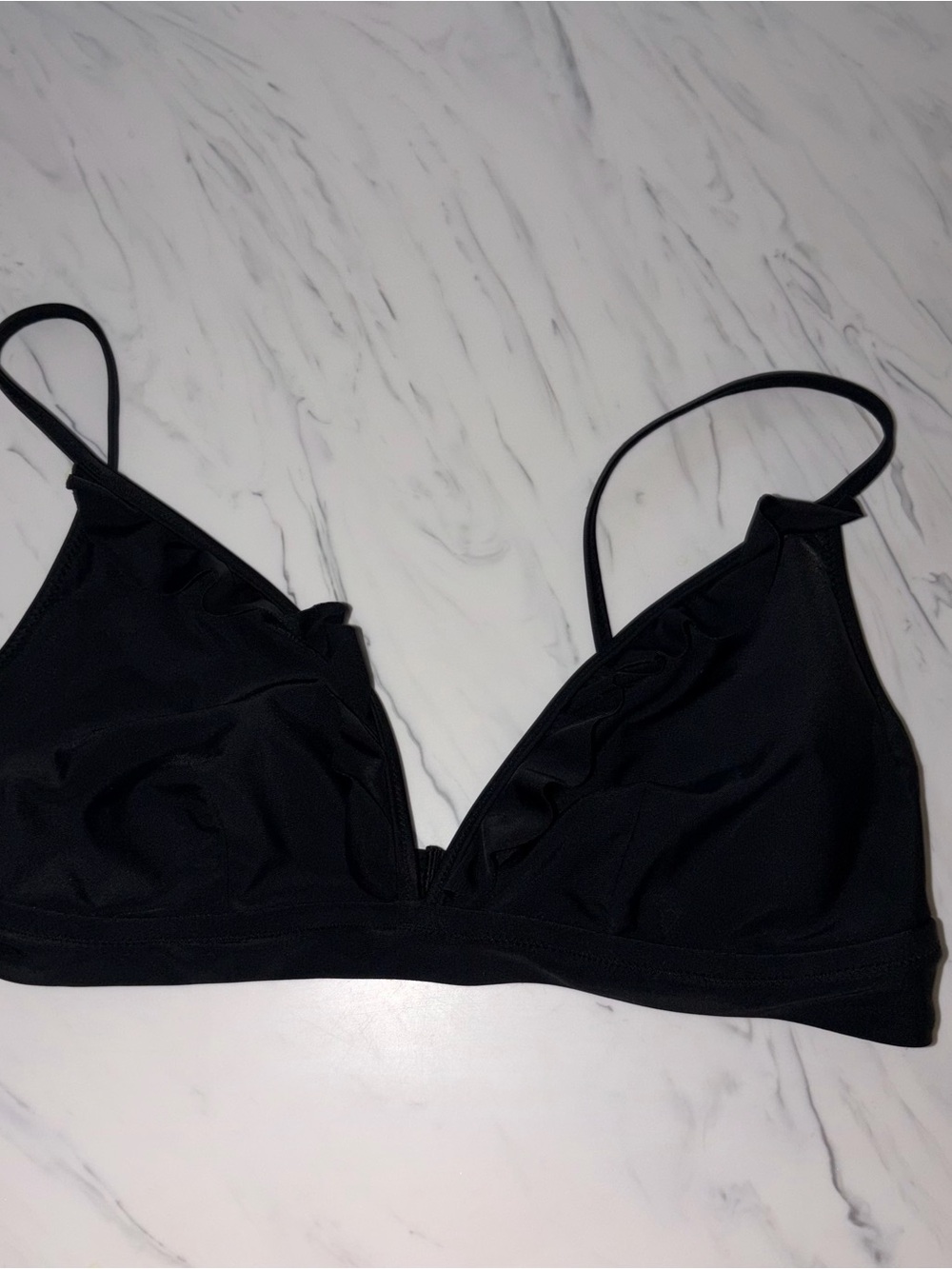 J Crew bikini top bathing suit swim trisngle ruffle m black bra